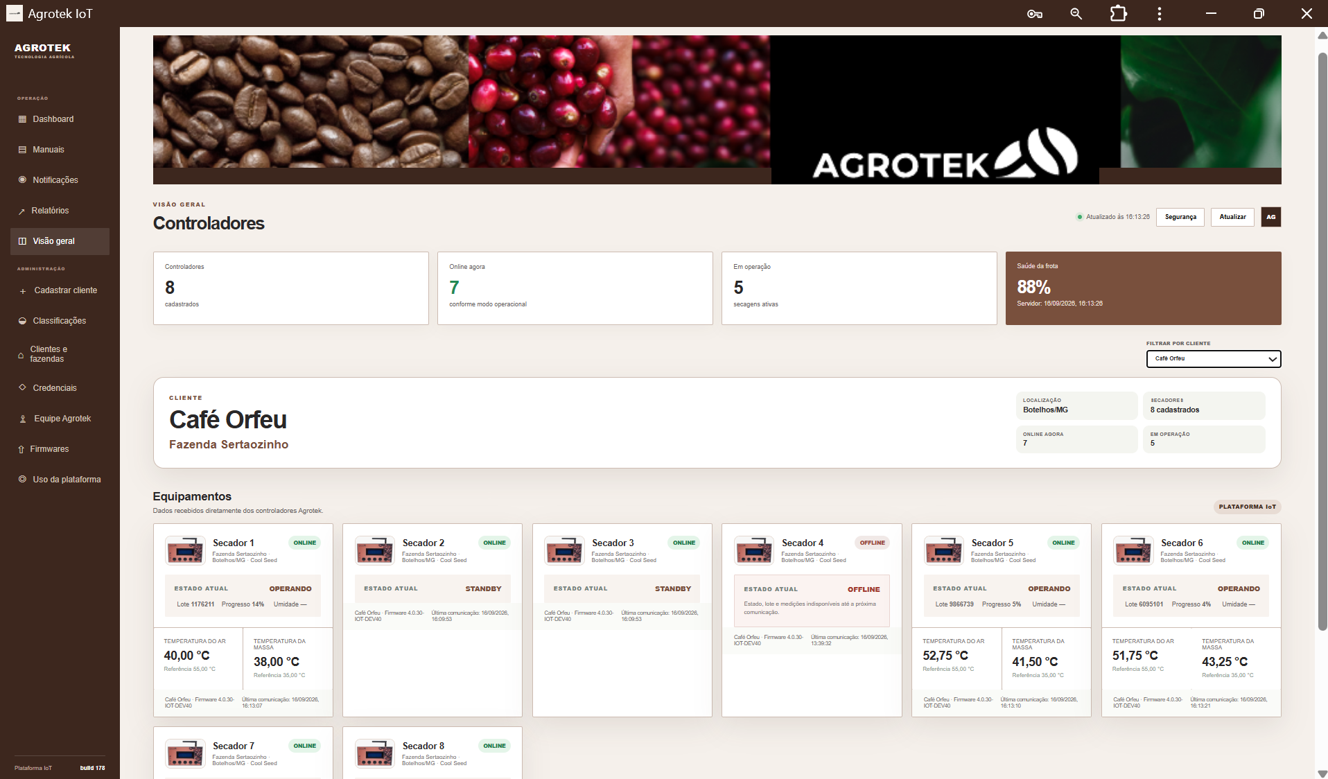 Tela demonstrativa da plataforma IoT AGROTEK
